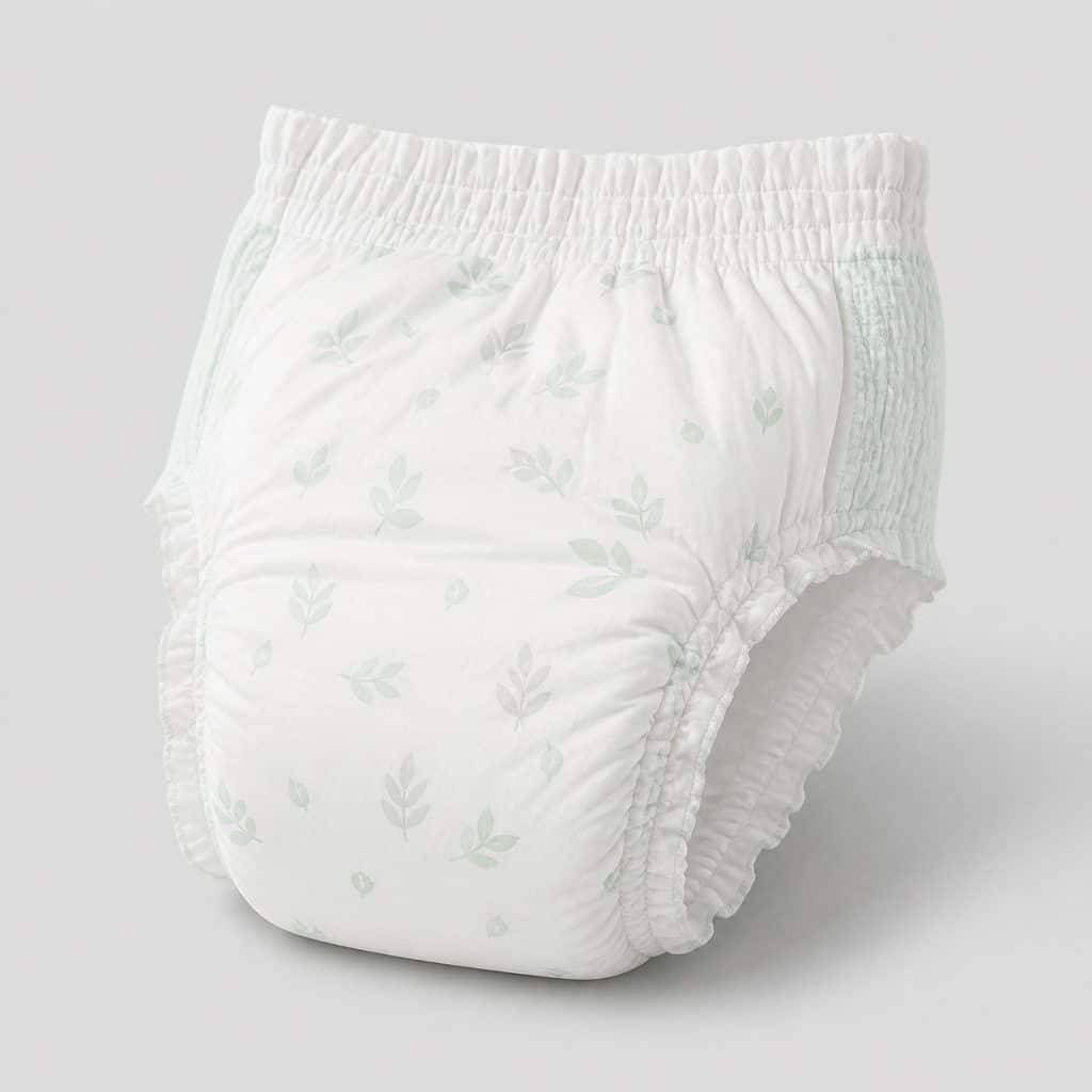 Couche-culotte taille 6 posée à plat sur fond neutre