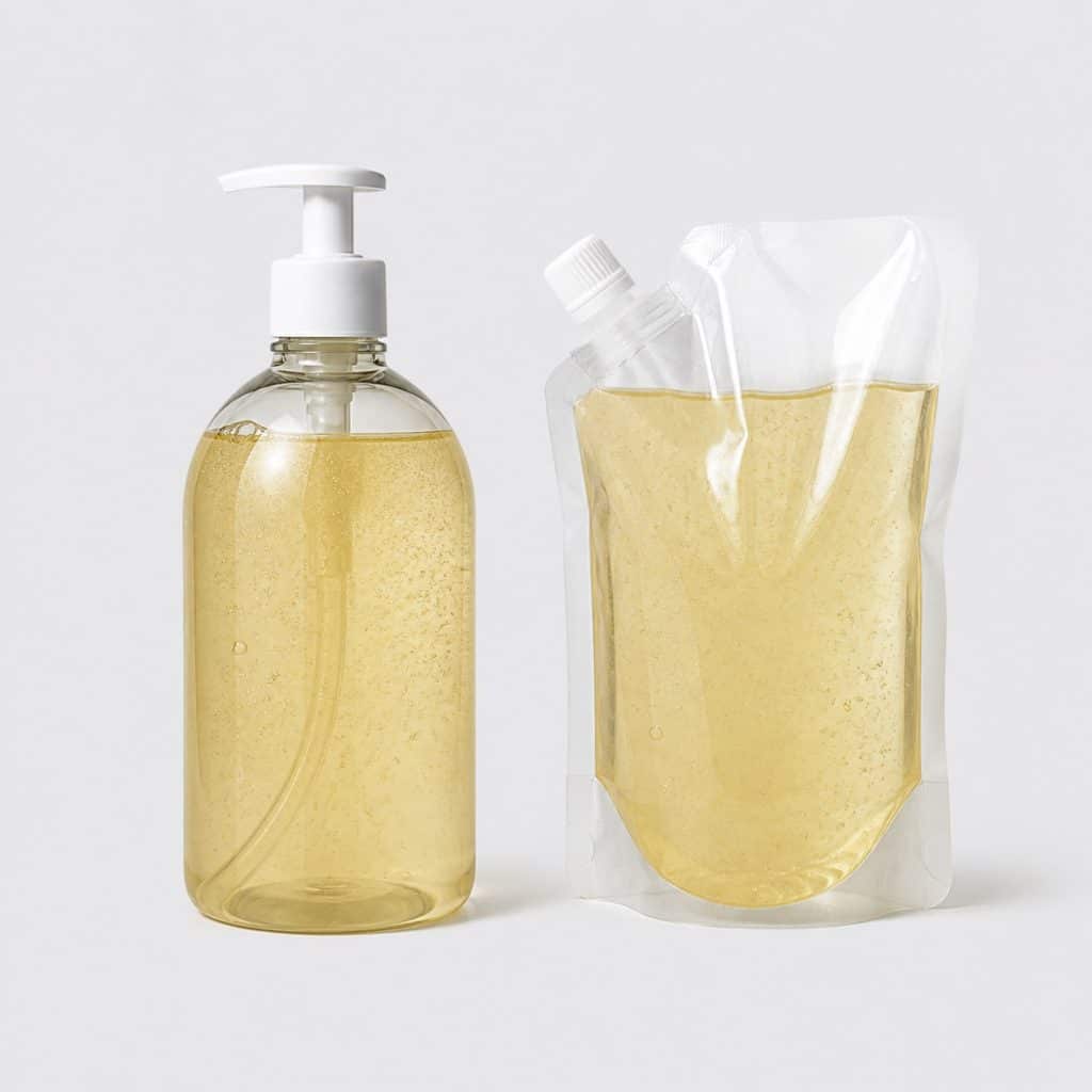 Flacon et recharge de gel moussant purifiant côte à côte