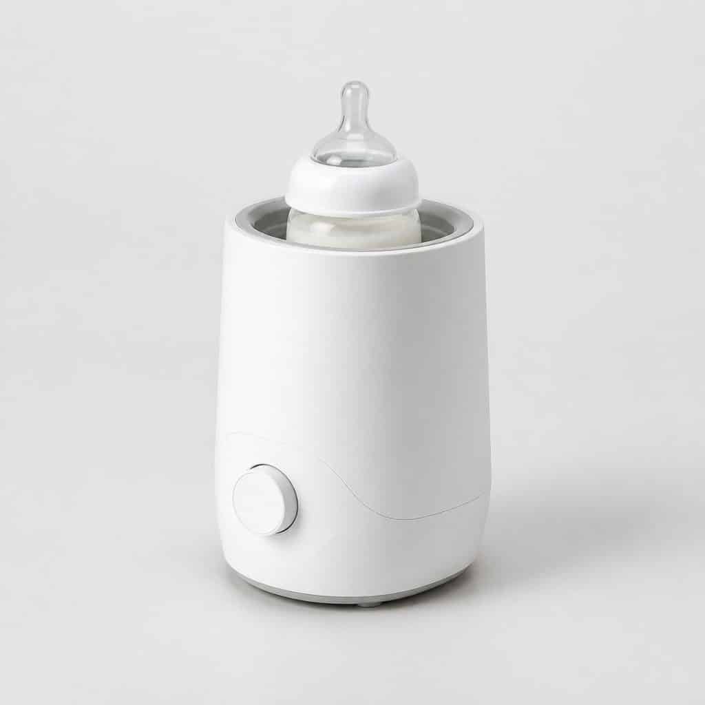 Chauffe-biberon compact blanc au design épuré avec un seul bouton
