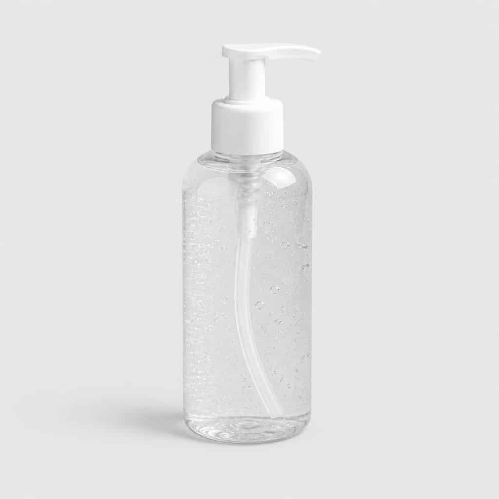 Flacon doseur de gel de silicone transparent sur fond neutre