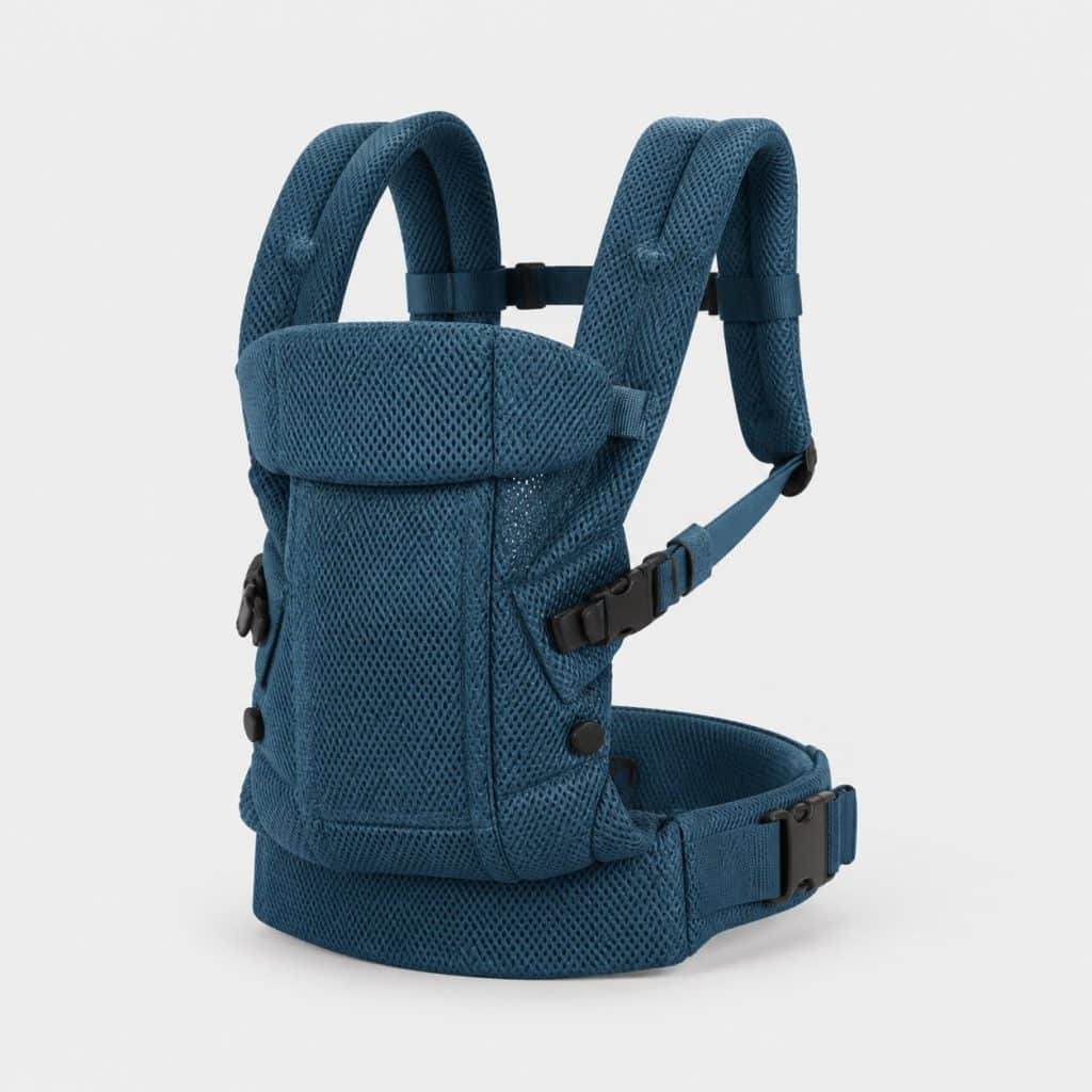 Porte-bébé en maille bleu pétrole avec panneau réglable