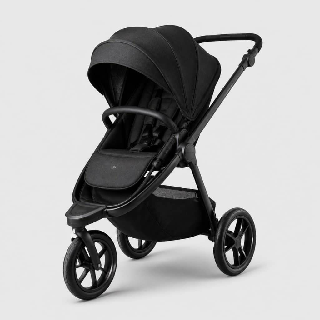 Poussette 3 roues noir graphite avec grandes roues avant