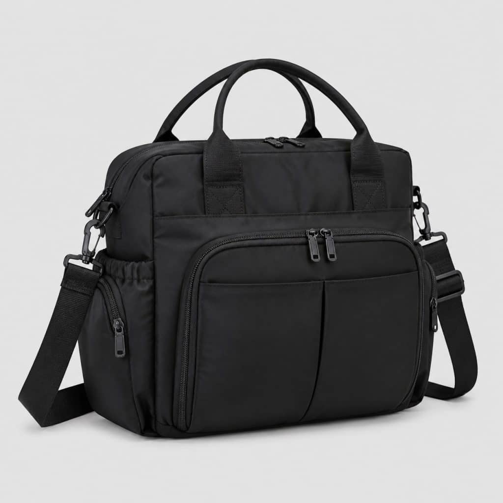 Sac à langer noir avec poches multiples et sangle réglable