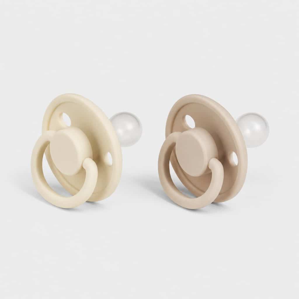 Lot de deux sucettes orthodontiques taille naissance sur fond blanc